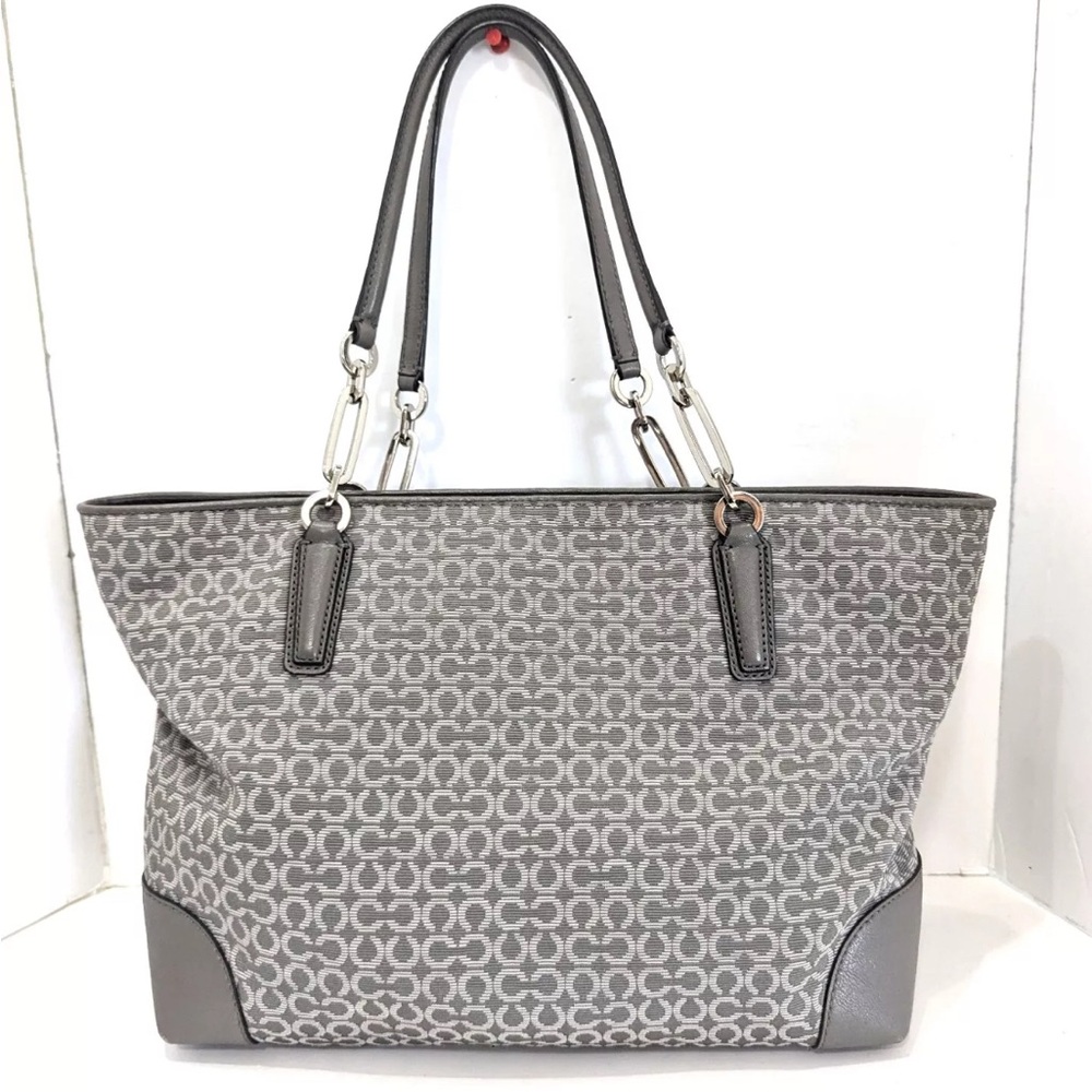 Coach Madison Needlepoint Gray Tote handbag purse 26767
